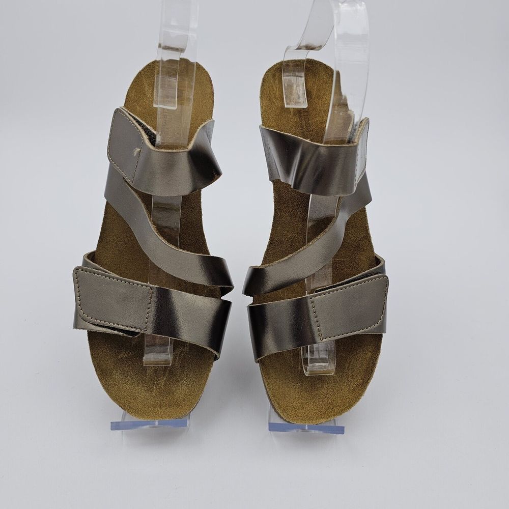 Eric Michael West Sandal Wedge 39 US 8.5-9 Gold Bronze Leather Adjustable Strap